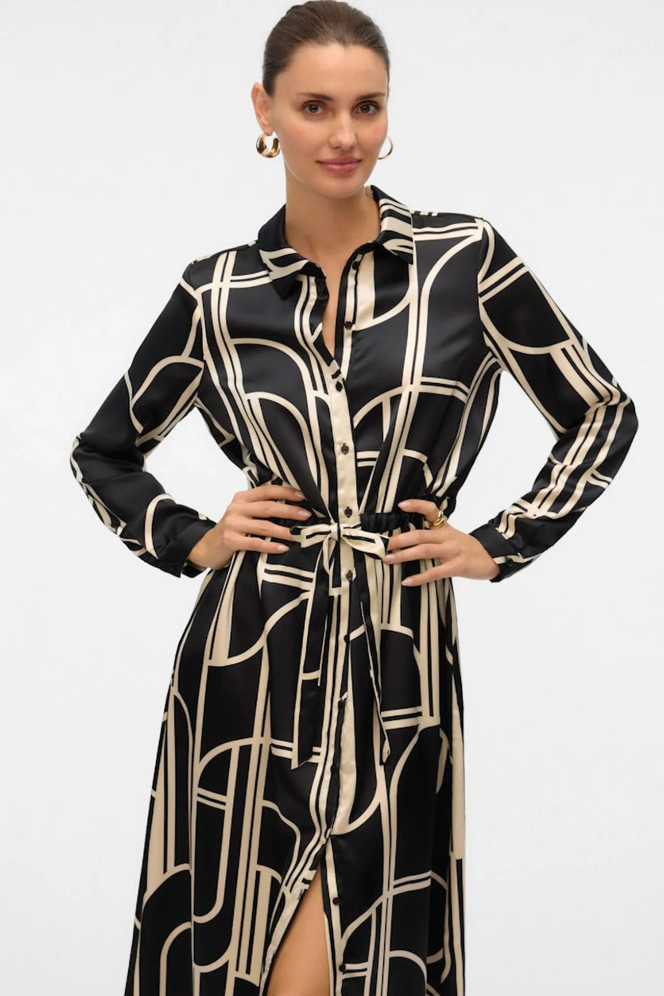 Vestido 7/8 camisero satinado