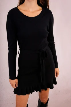 Vestido corto de manga larga con lazada