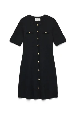 Vestido corto de punto y botones dorados