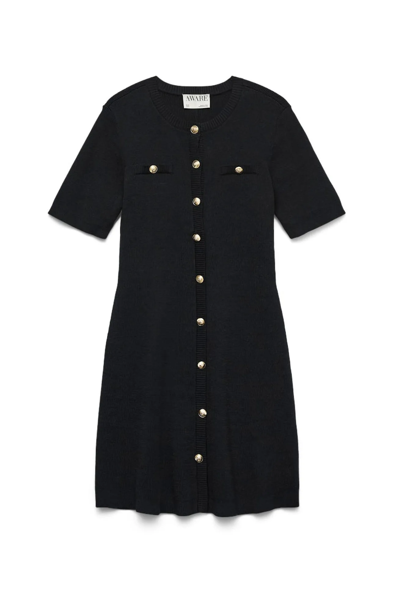 Vestido corto de punto y botones dorados