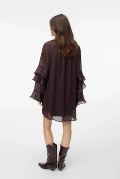 Vestido corto gasa manga volantes