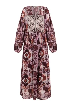 Vestido fluido estampado bordado