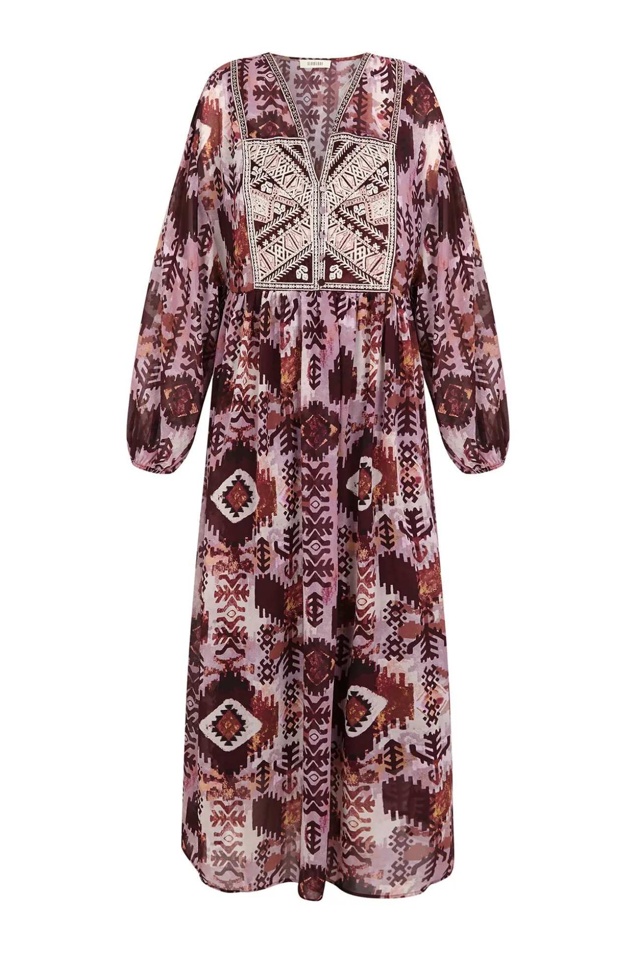 Vestido fluido estampado bordado