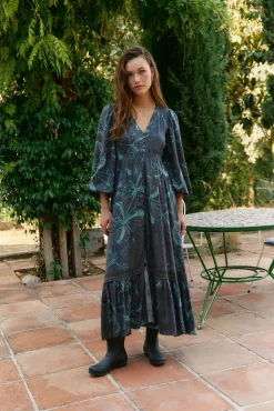Vestido largo Carmen manga larga estampado midnight lilly