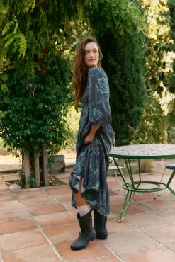 Vestido largo Carmen manga larga estampado midnight lilly