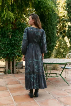 Vestido largo Carmen manga larga estampado midnight lilly