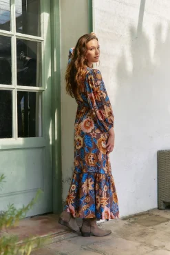 Vestido largo catalonia estampado tierra