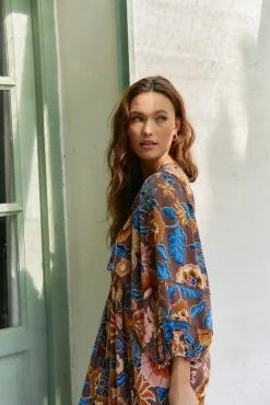 Vestido largo catalonia estampado tierra