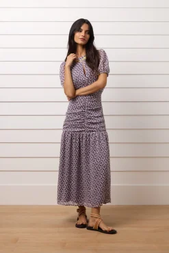 Vestido largo fruncido estampado