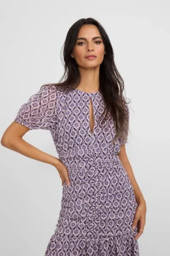 Vestido largo fruncido estampado