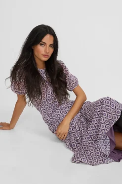 Vestido largo fruncido estampado