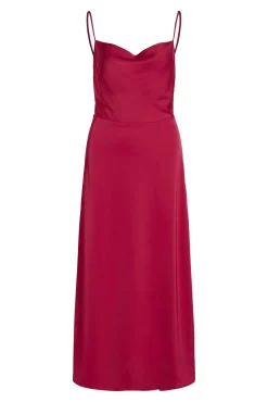 Vestido largo satinado escote drapeado