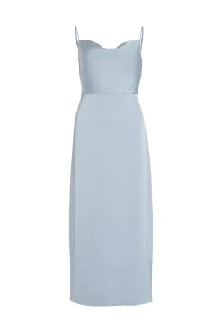 Vestido largo satinado escote drapeado