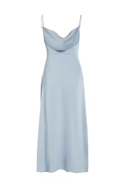 Vestido largo satinado escote drapeado