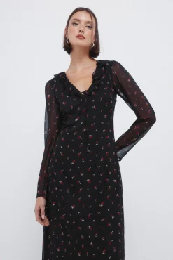 Vestido midi escote zigzag