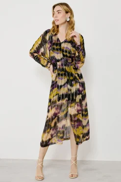 Vestido midi estampado con lúrex