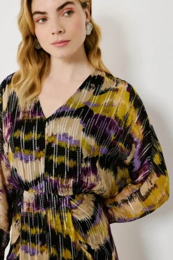 Vestido midi estampado con lúrex