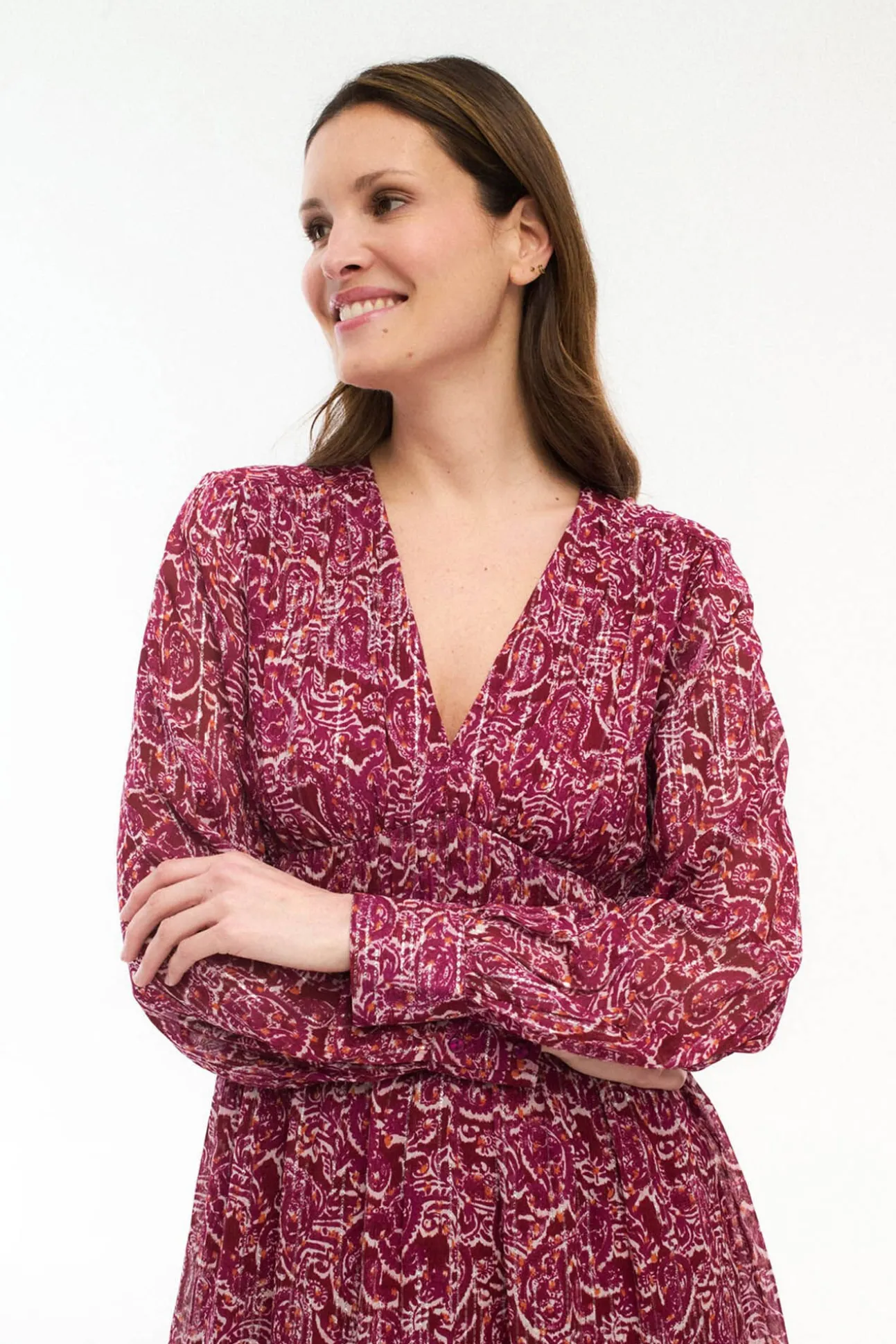 Vestido midi estampado con lúrex