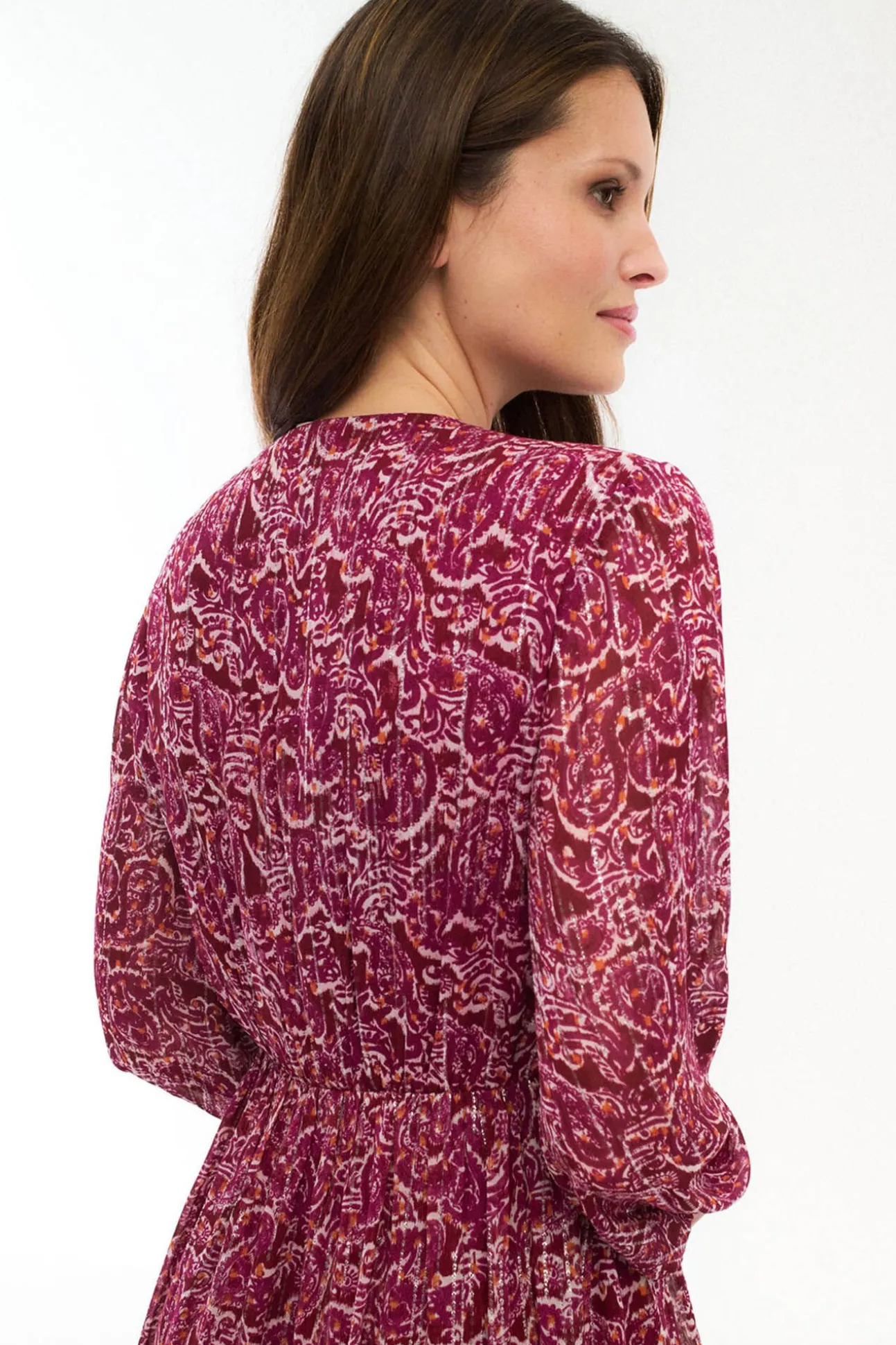 Vestido midi estampado con lúrex