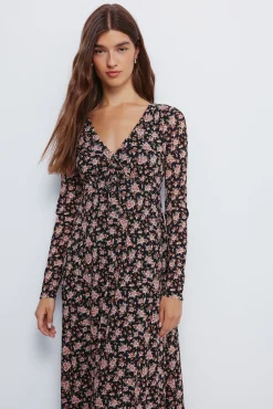 Vestido midi flores escote lazo
