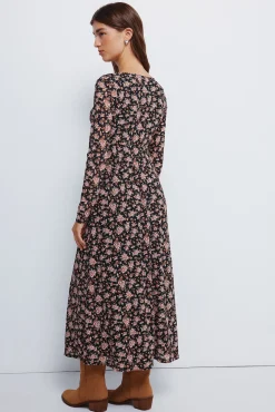Vestido midi flores escote lazo