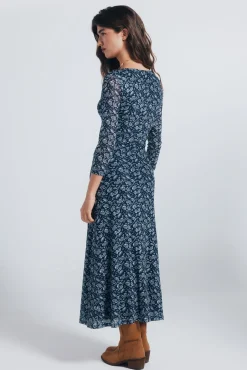 Vestido midi frunces estampado