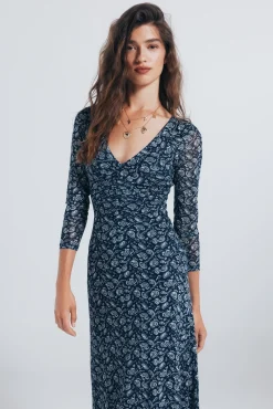 Vestido midi frunces estampado