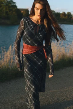 Vestido midi gasa cuadros