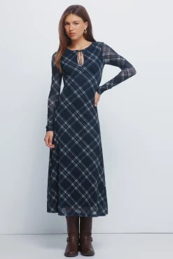 Vestido midi gasa cuadros