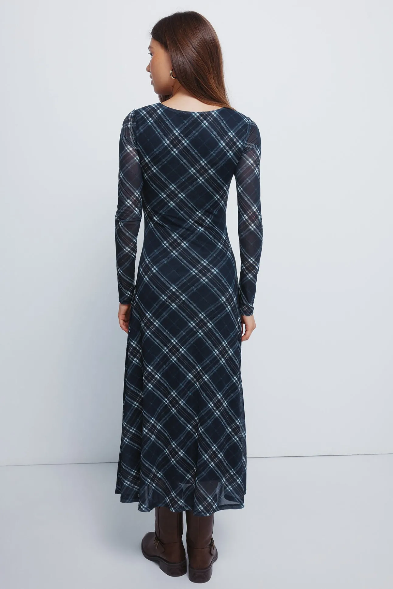 Vestido midi gasa cuadros