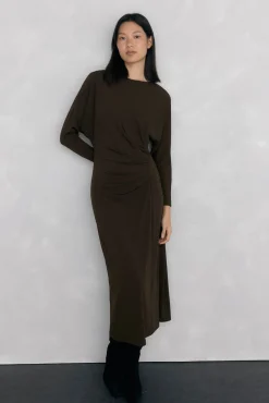 Vestido midi manga larga punto fruncido