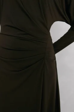 Vestido midi manga larga punto fruncido