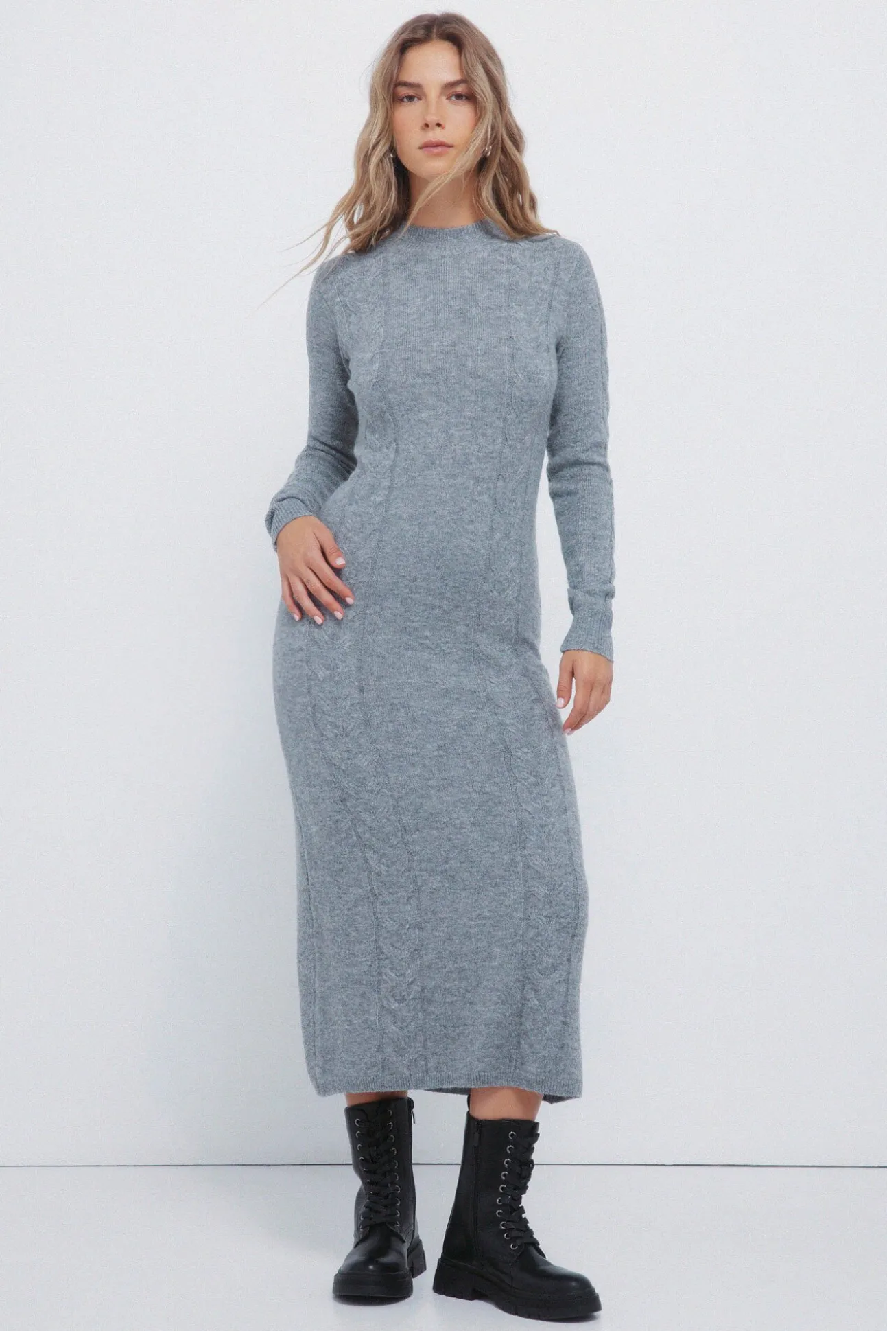 Vestido midi punto cable knit