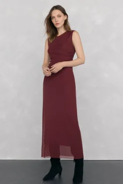 Vestido midi recto frunces tul