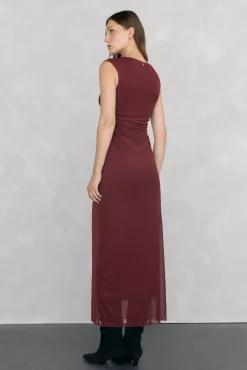 Vestido midi recto frunces tul