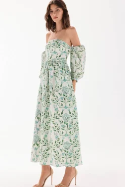 Vestido palabra de honor estampado