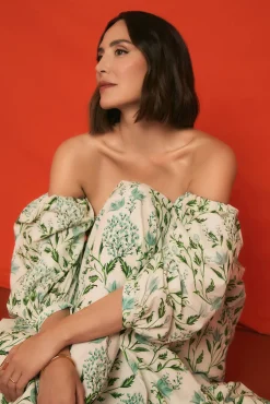 Vestido palabra de honor estampado