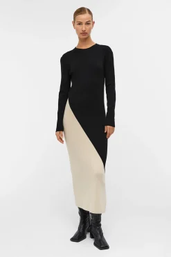 Vestido punto largo bicolor