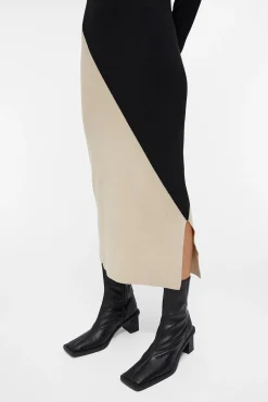 Vestido punto largo bicolor