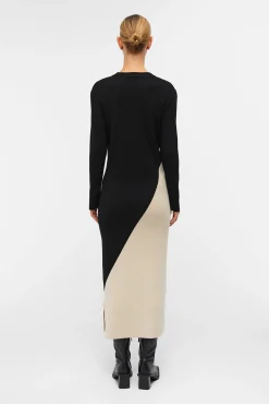Vestido punto largo bicolor