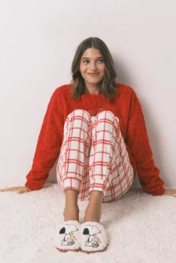 Zapatillas casa borreguito cuadros Snoopy